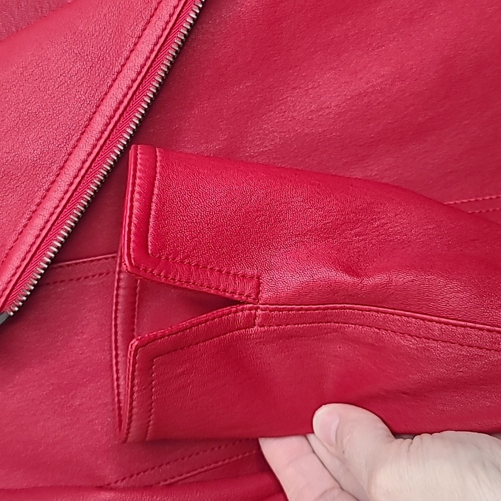 Akris Punto Asymmetric Zip Fitted Lux Nappa Leather Biker Jacket in Red - NWOT - Picture 17 of 17